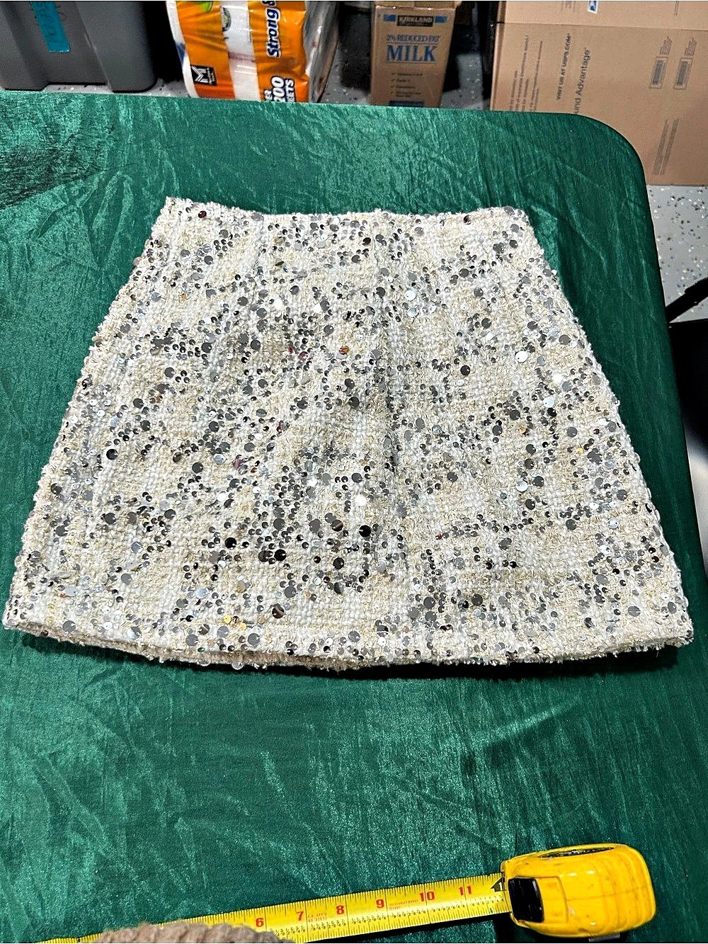 Dazy Tweed Sequin Mini Skirt in Silver & White